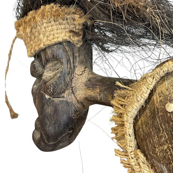 Wood Warrior Tribal Sculpture Statue of Native Man African Hand Carved 23 in - Picture 11 of 12